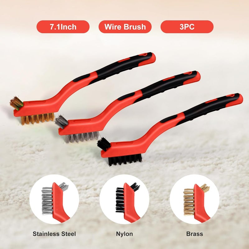 MAXMAN Wire Brush Set 6Pcs, Small Wire Brushes for Cleaning, Rust Remover, Scrub Brush, Detailing Brush, Metal Brush, Stainless Steel/ Brass/ Nylon Bristles Bristle Brush, Scratch Brush, (Red) - Image 2